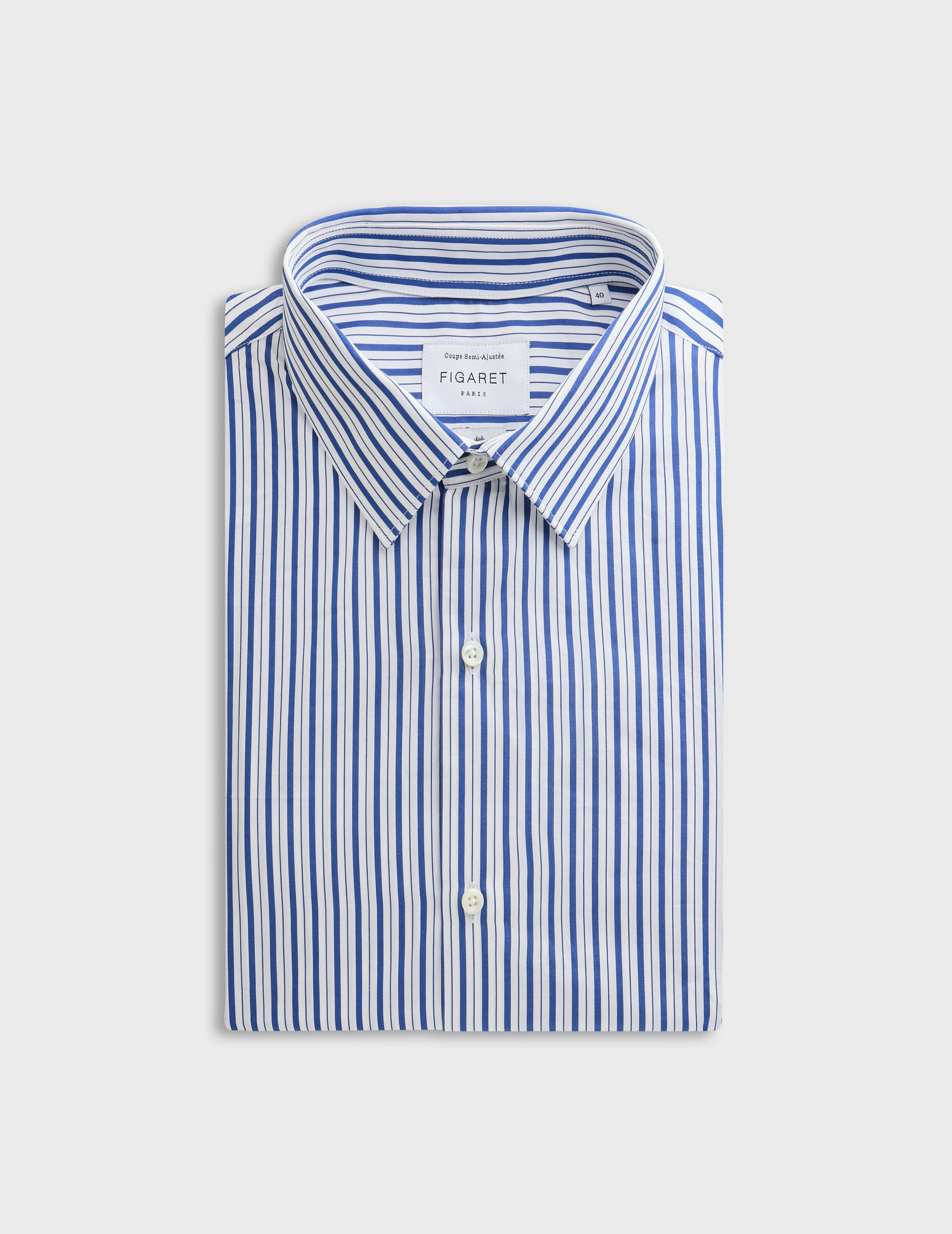 Chemise col figaret en popeline rayée marine