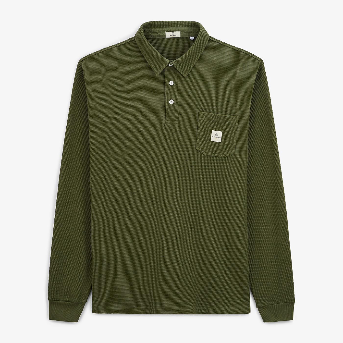 Polo manches longues Logano gaufré vert militaire