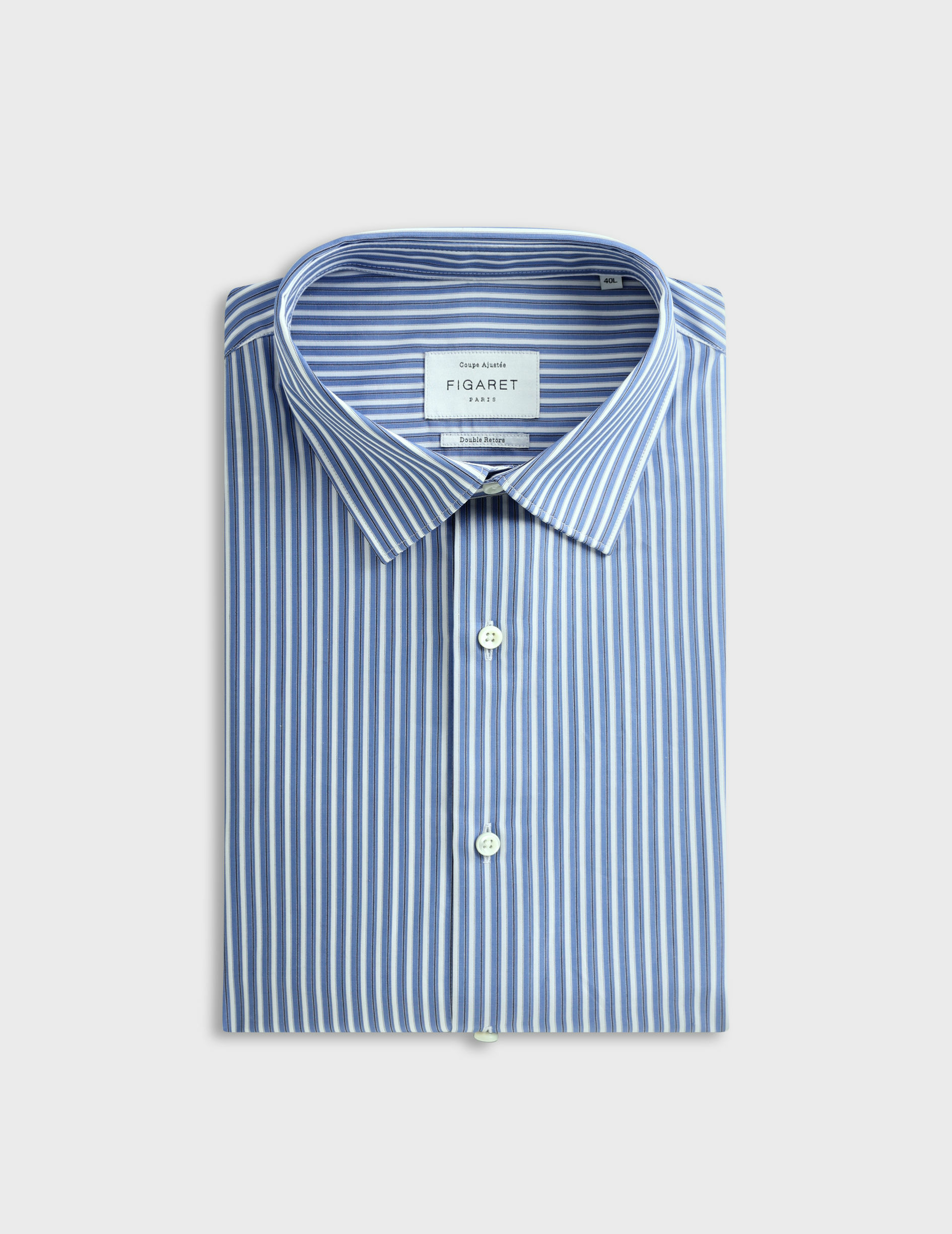 Chemise col figaret en popeline rayée bleu