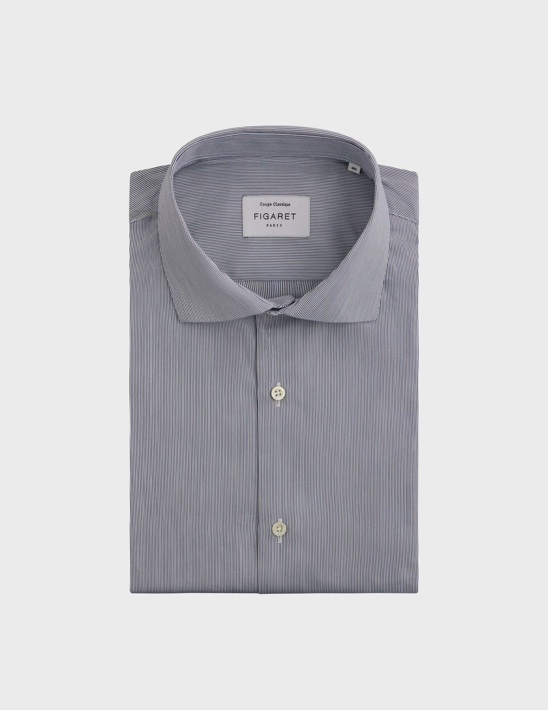 Chemise col italien en popeline rayée marine