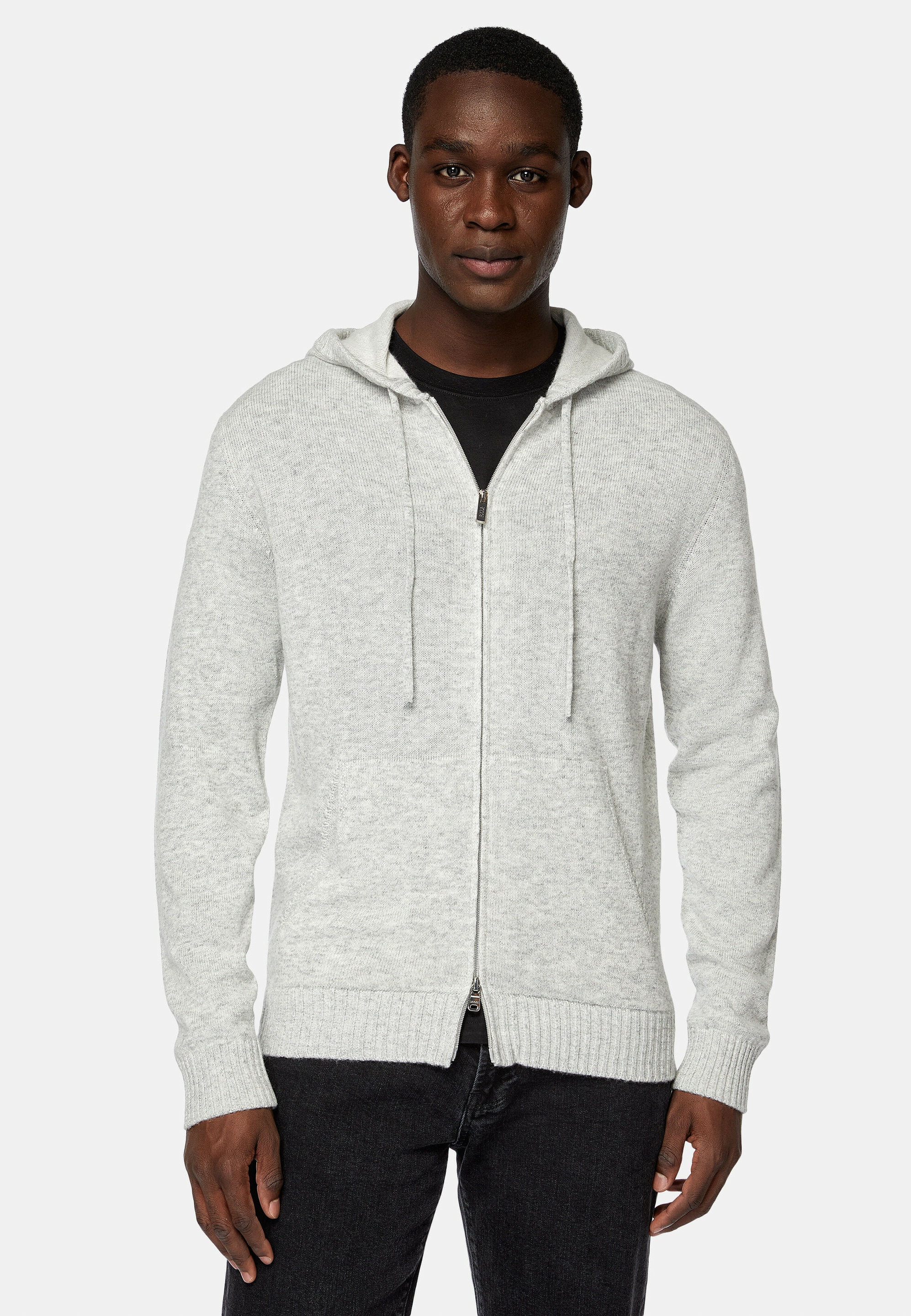 Pull Full Zip À Capuche Gris En Cachemire Mélangé