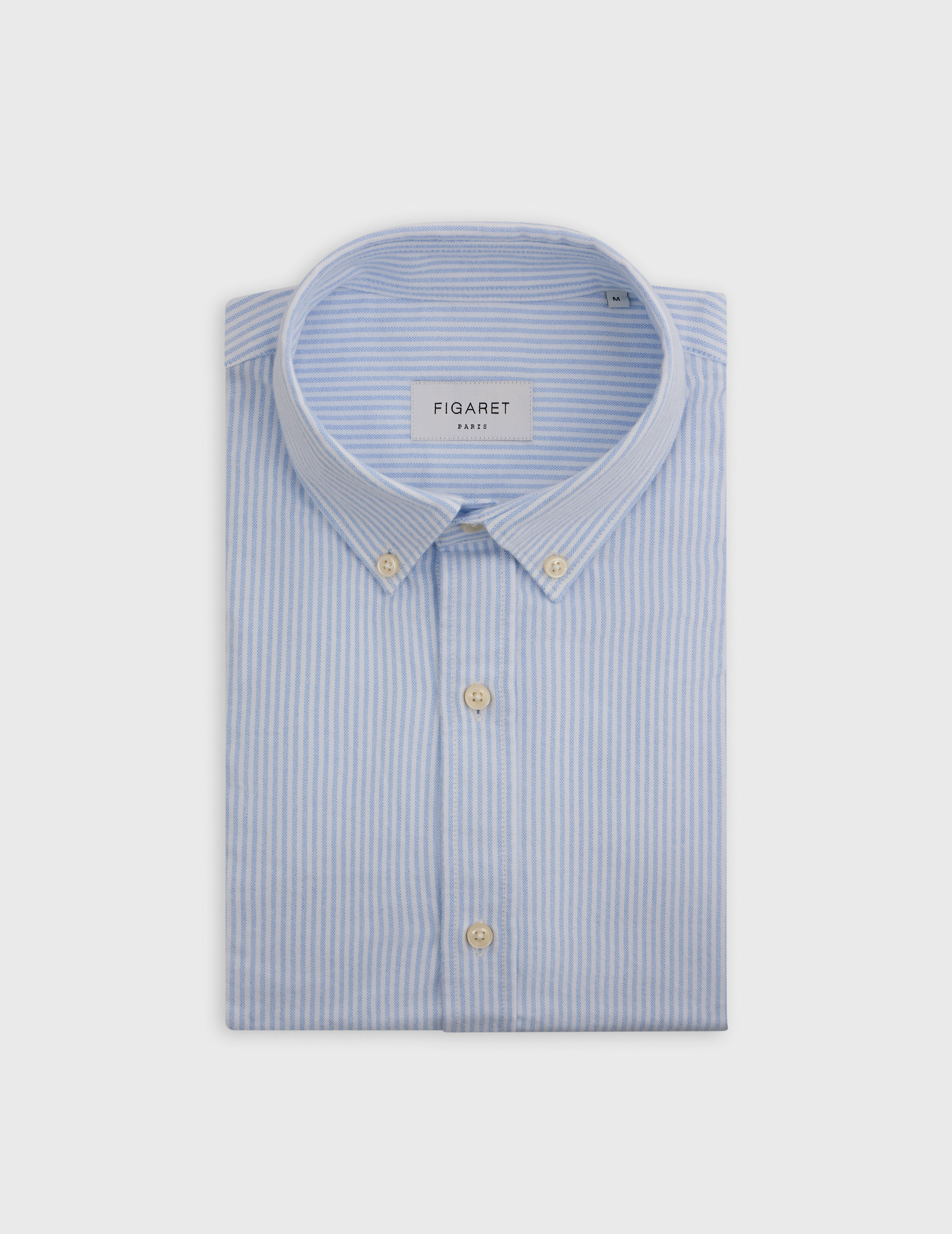 Chemise gaspard col américain en oxford gratté rayé bleu