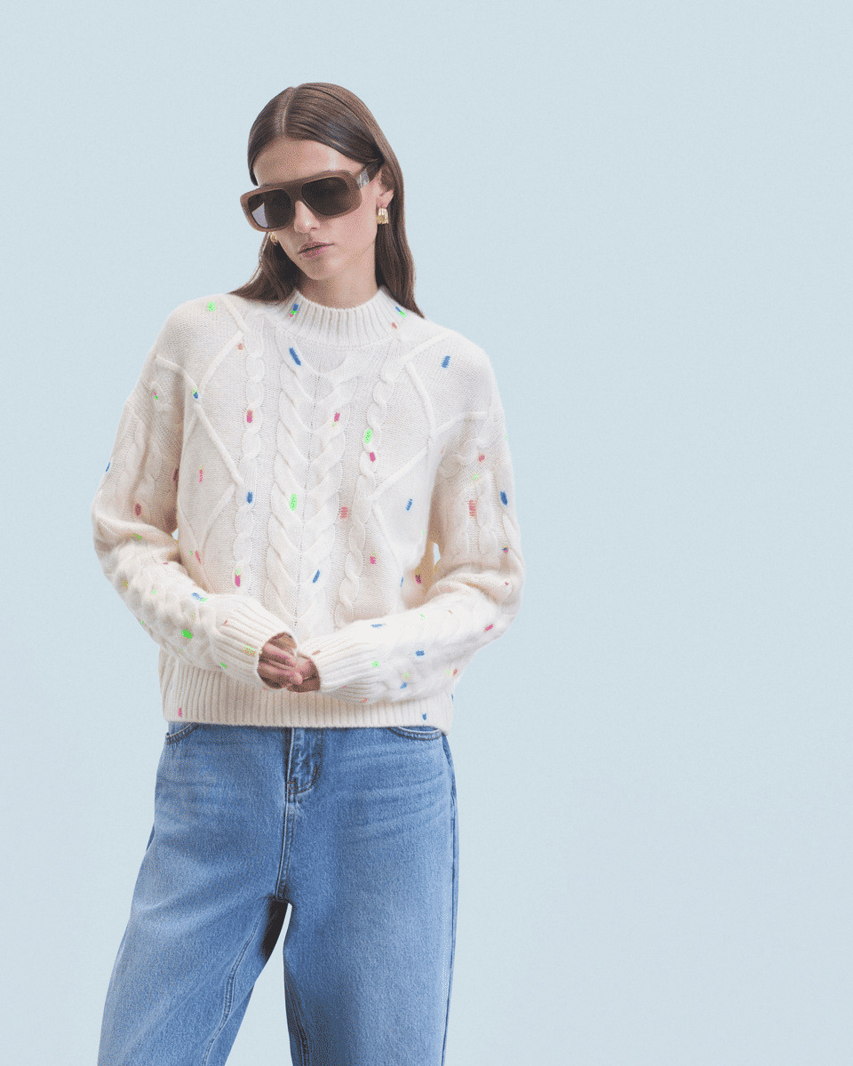 Pull Col Rond Torsades Multicolore