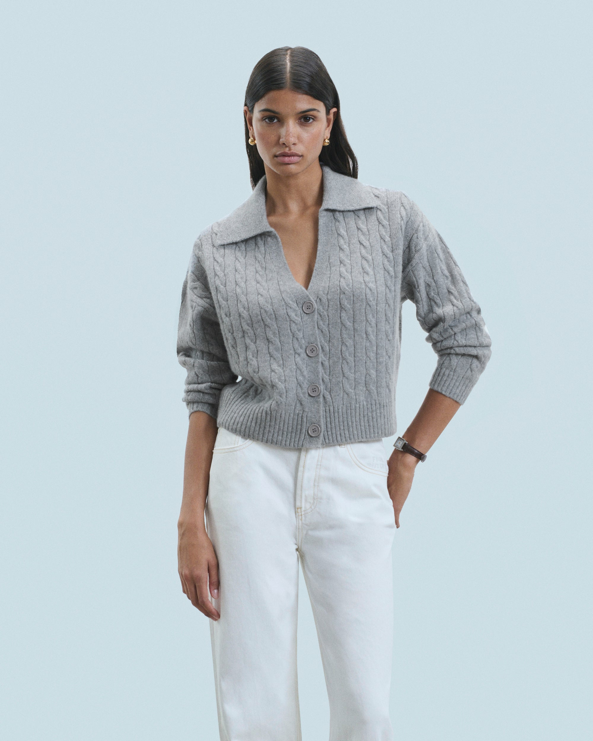 Pull Cardigan à Cotes