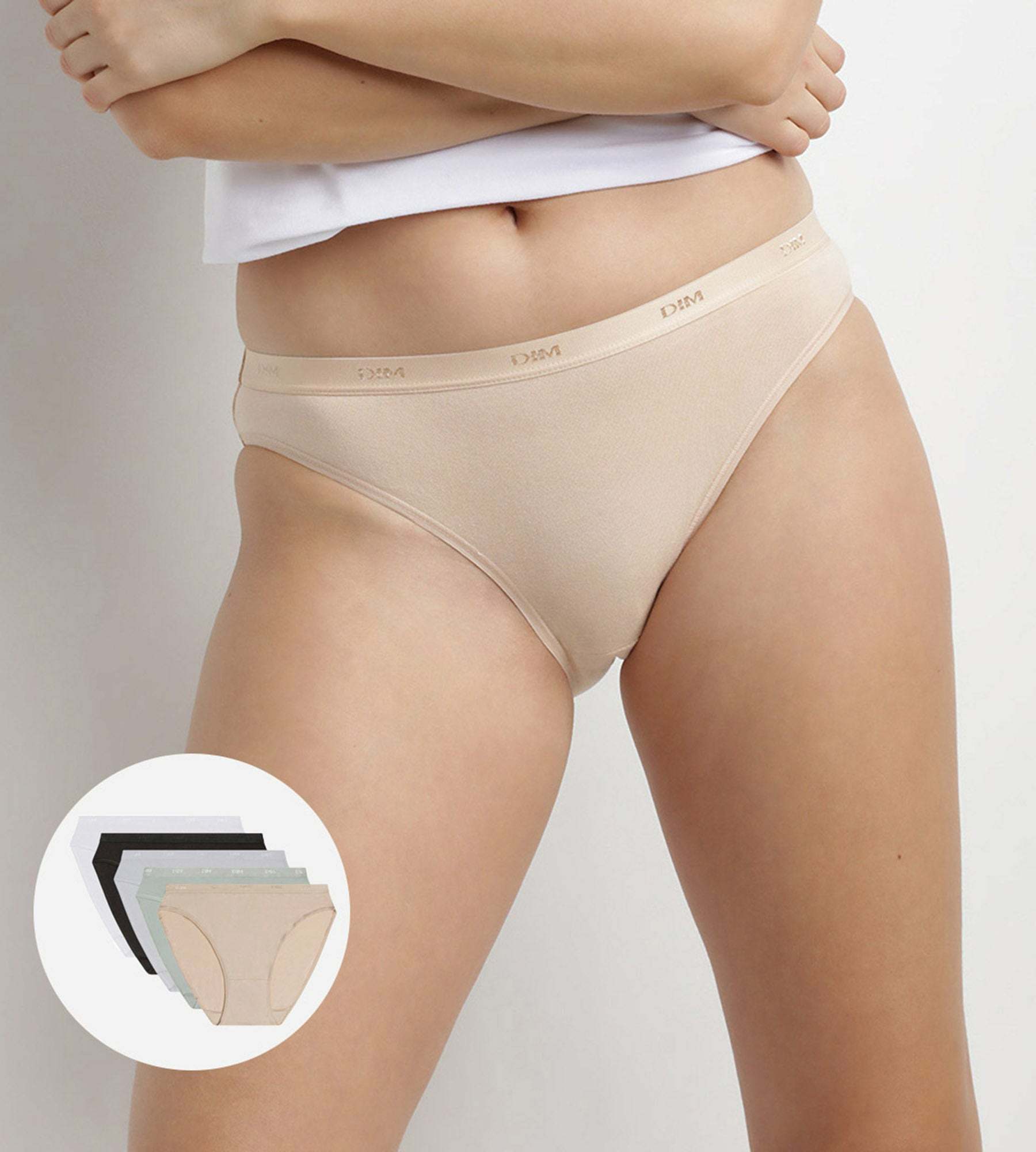 Lot de 5 slips noir, blanc, peau et gris coton Les Pockets