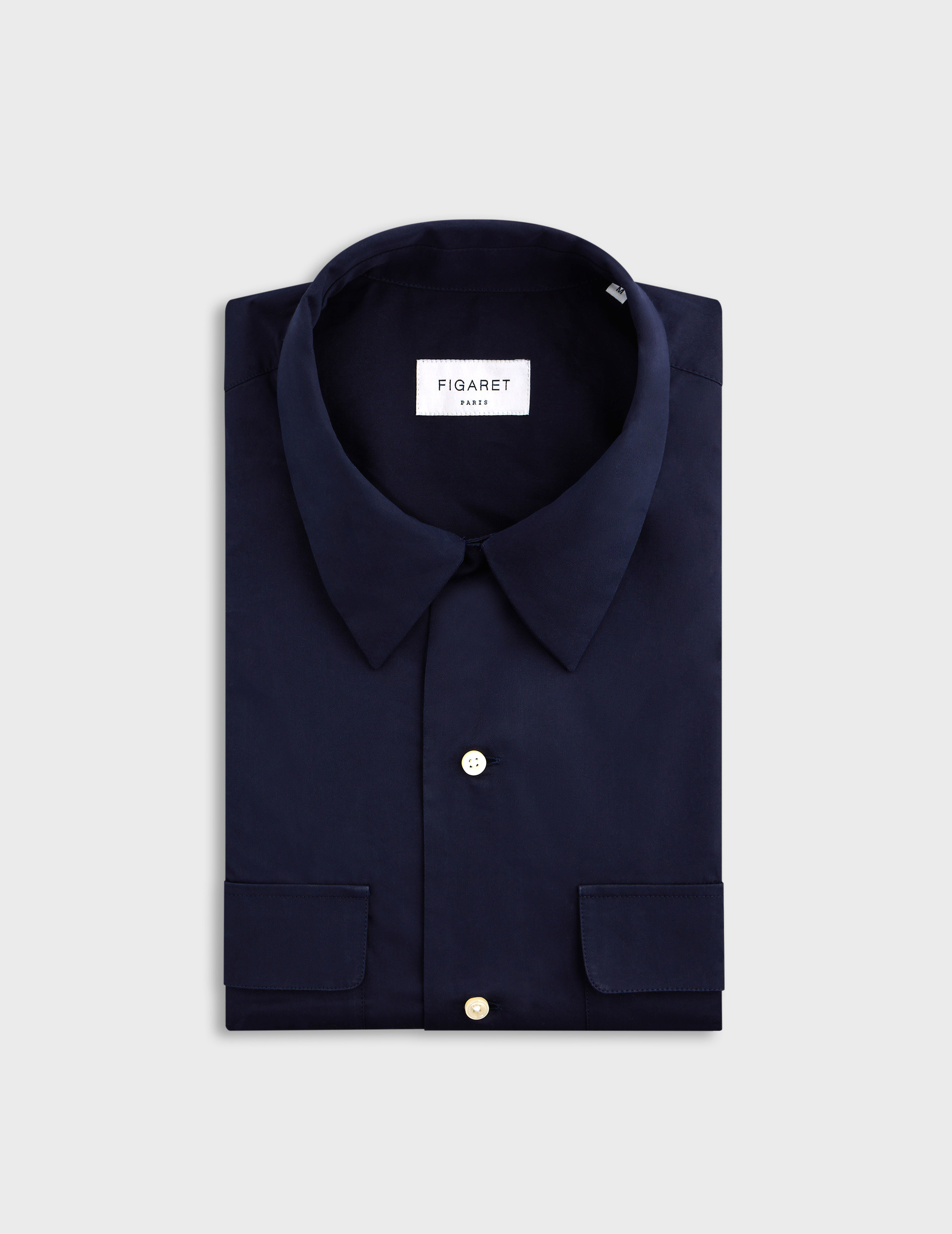 Chemise ivano col cubain avec poches à rabat en popeline unie marine