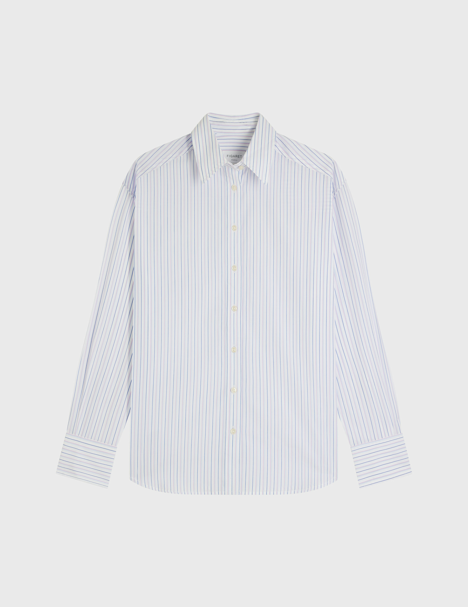 Chemise ambre en popeline rayée bleu