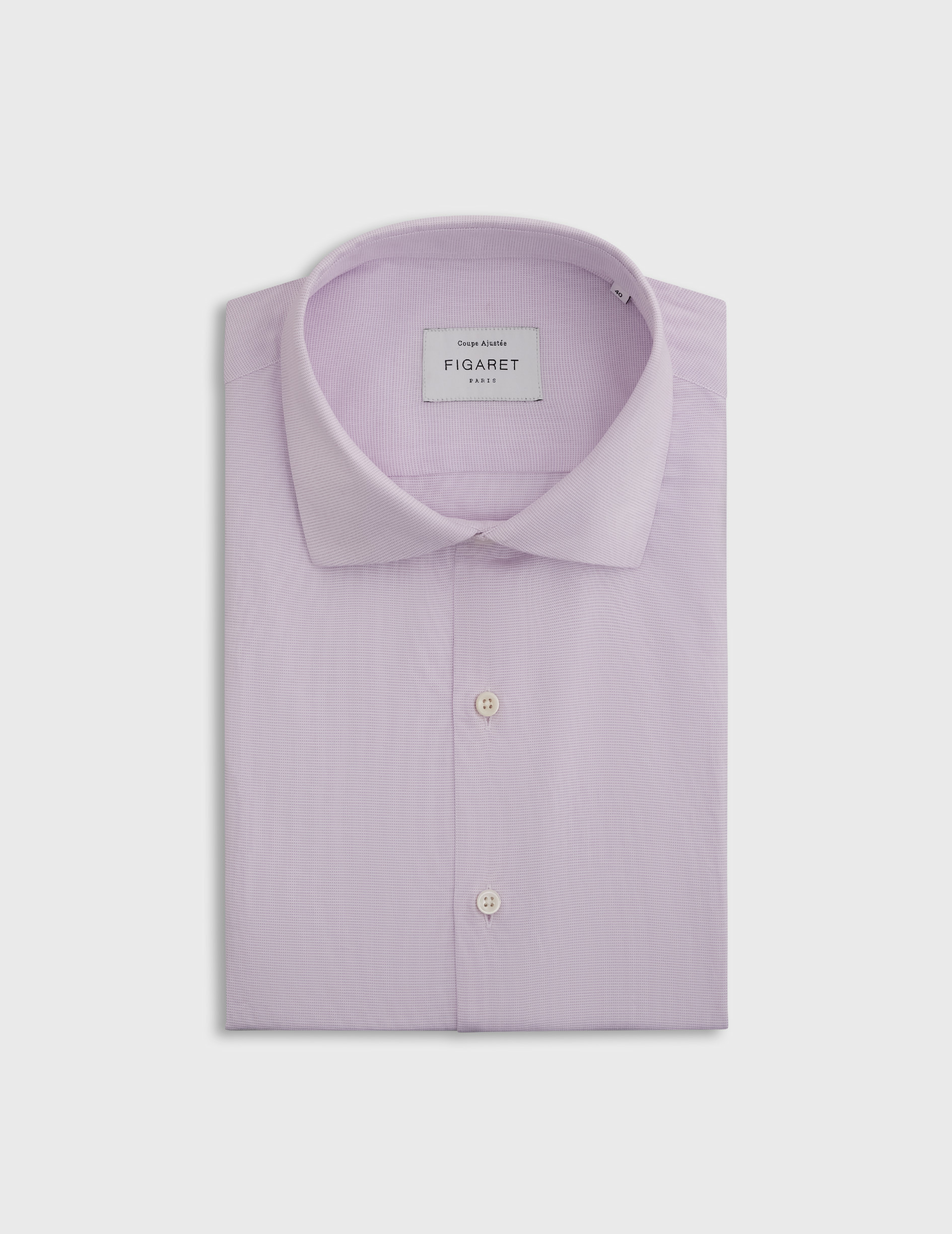 Chemise col italien en façonné uni rose