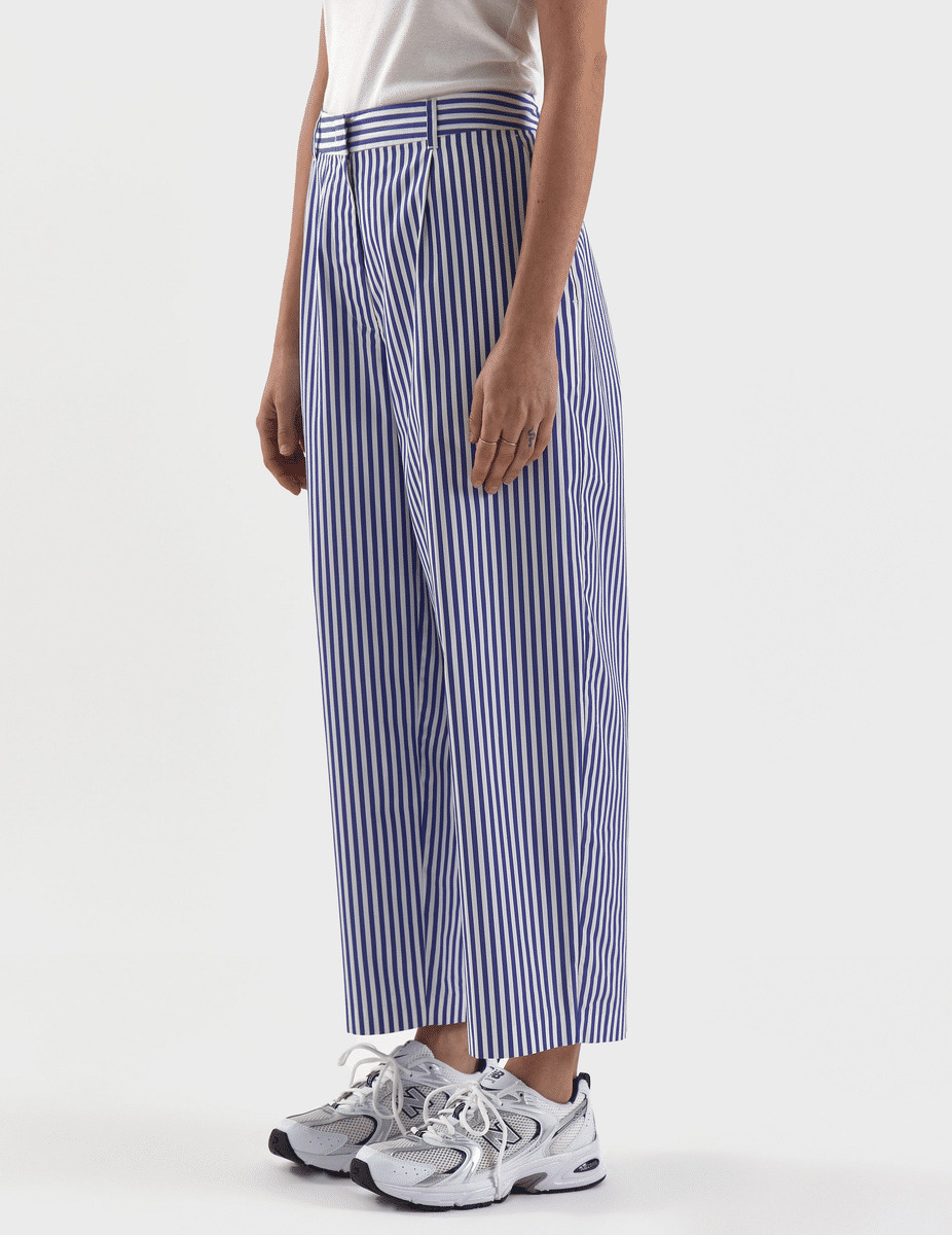 Pantalon Fleur en popeline rayée bleue