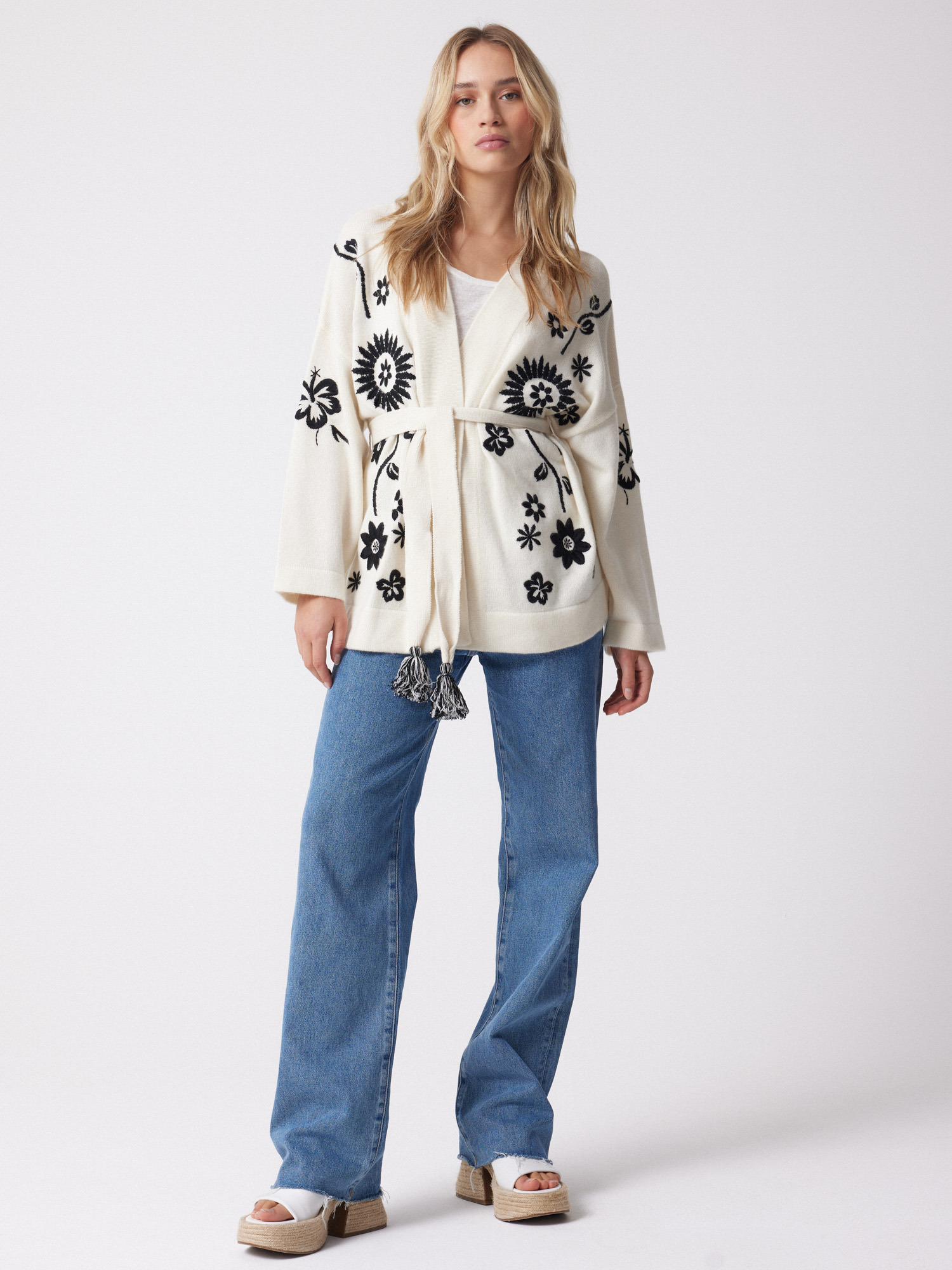 Cardigan cachemire Pima ECRU_NOIR