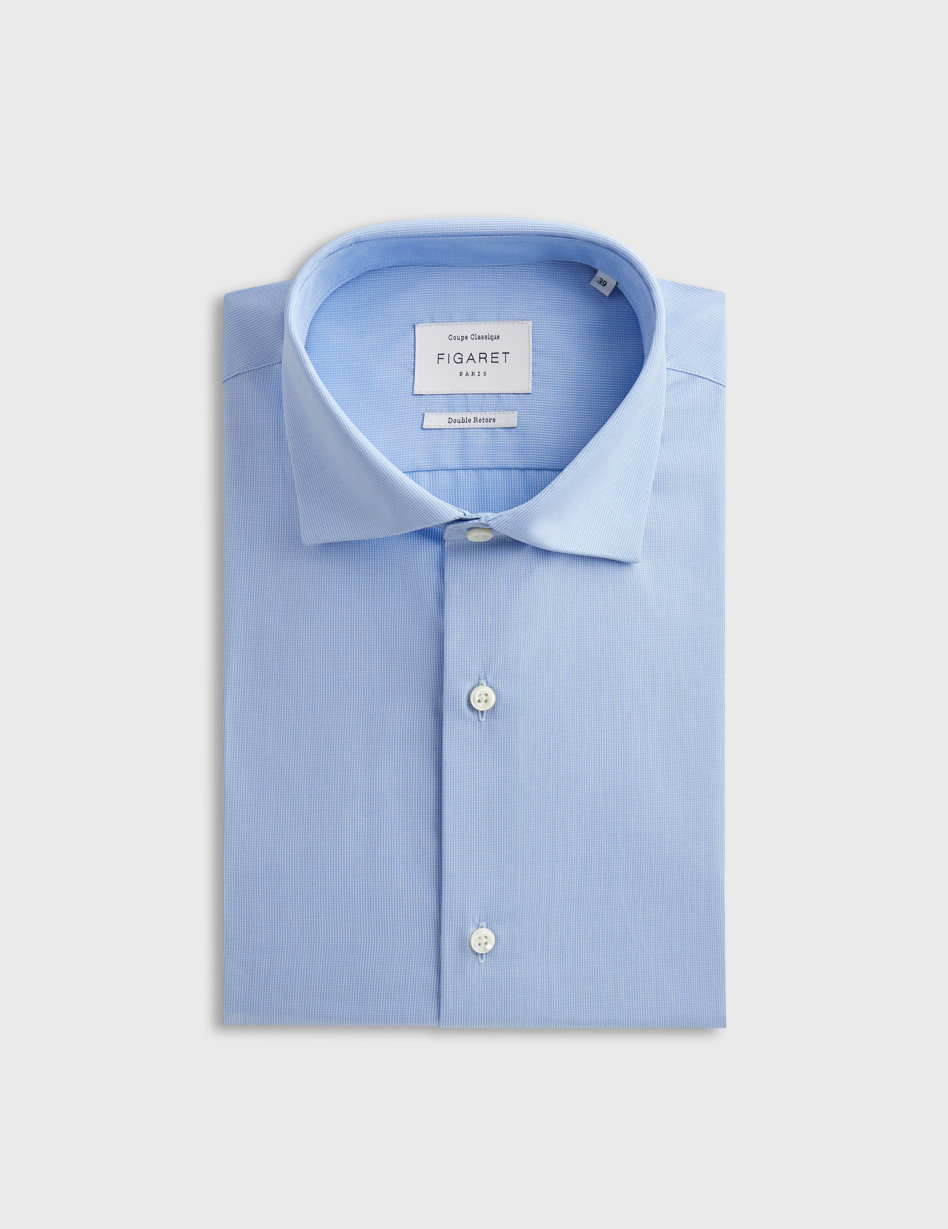 Chemise col italien avec poignets mousquetaires en popeline à carreaux bleu