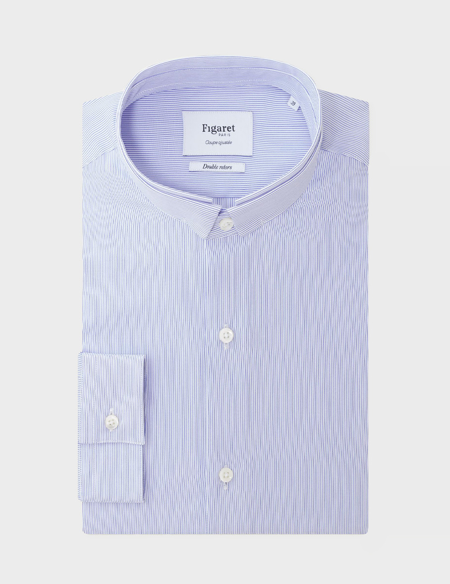 Chemise Ajustée en popeline rayée marine