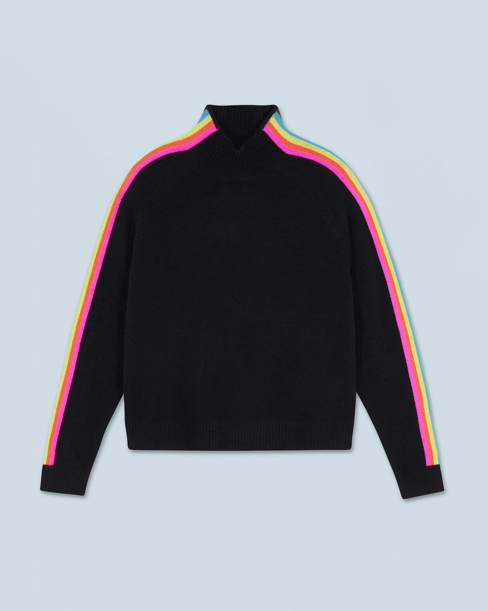 Pull Col Montant Bandes Manches Multicolores Léger