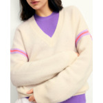 Pull Col V Bandes Bicolores Manches