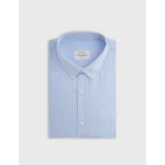 Chemise col américain avec poche poitrine en twill de coton rayé bleu