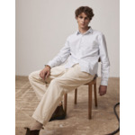 Chemise augsute col français en oxford rayé bleu