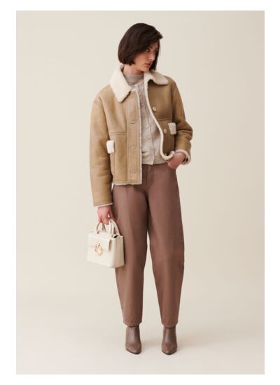 Veste peau lainée courte beige