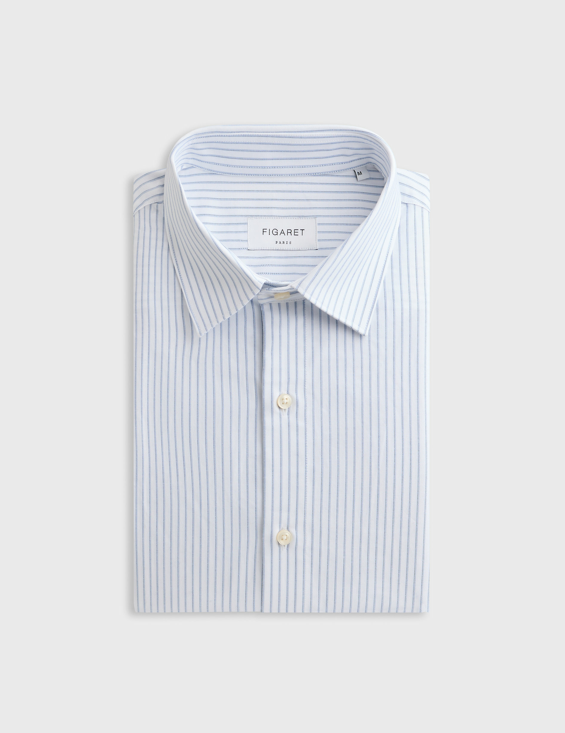 Chemise augsute col français en oxford rayé bleu