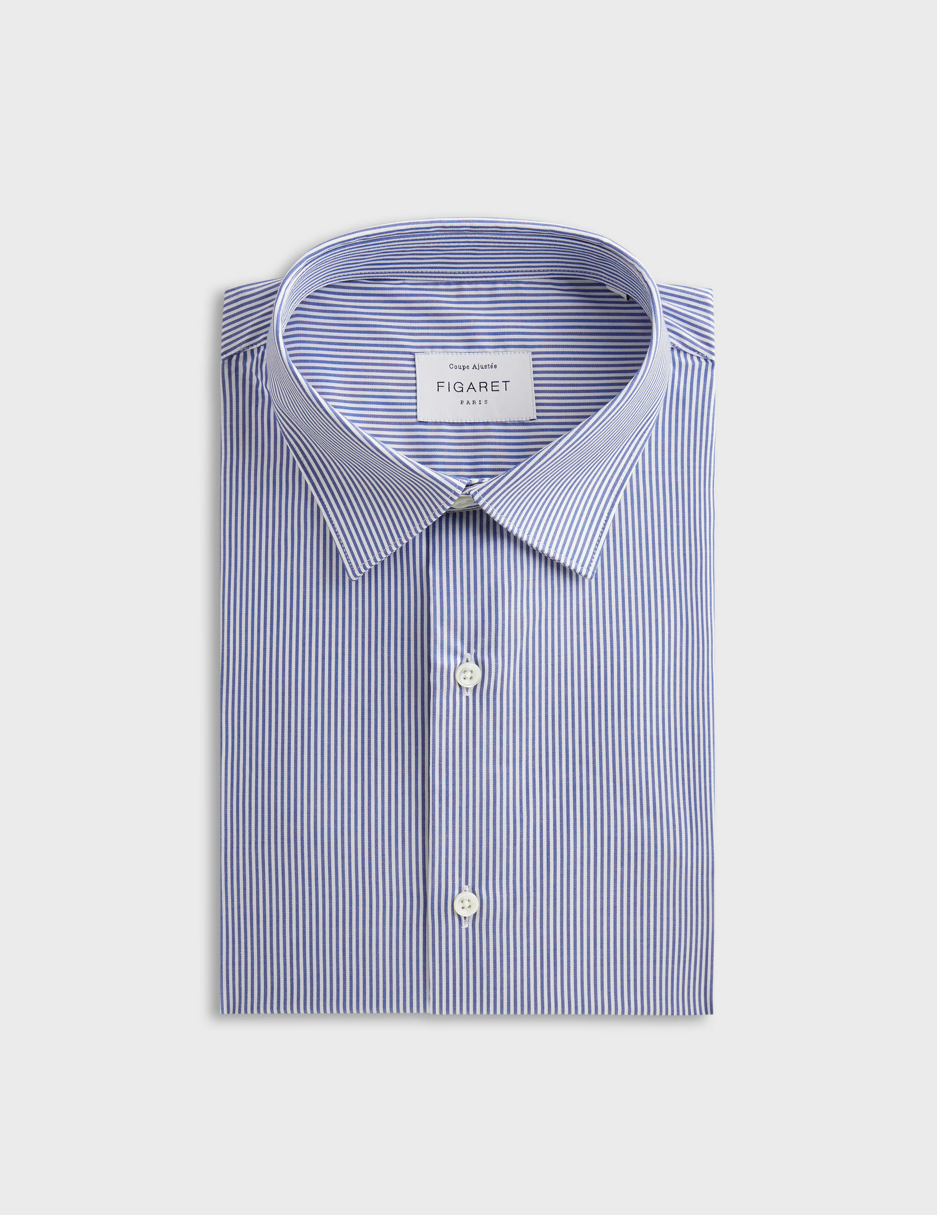 Chemise col figaret avec poignets mousquetaires en twill rayé marine