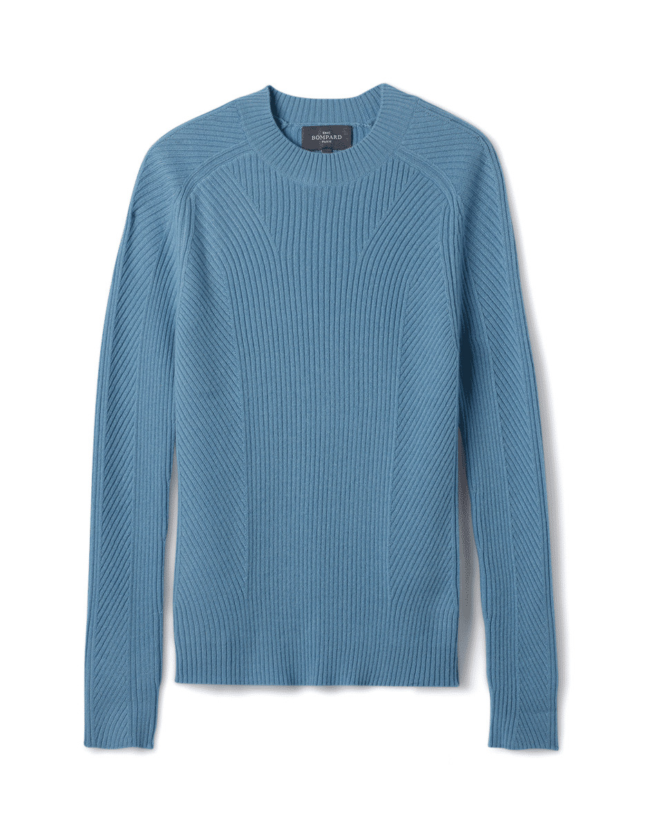 Pull col rond à côtes - Femme - BLEU GLAZ