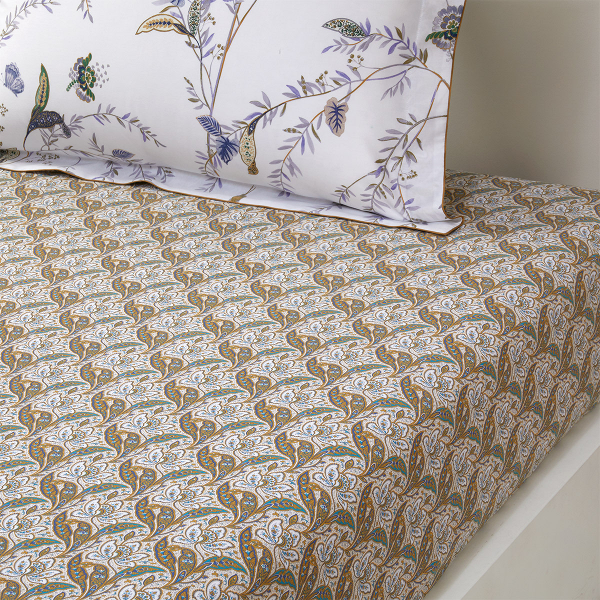 Yves Delorme - Drap housse en satin de coton vert, Grimani
