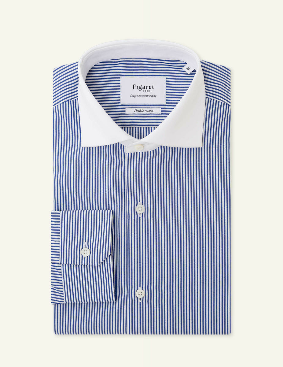 Chemise Contemporaine en popeline rayée avec col contrastant