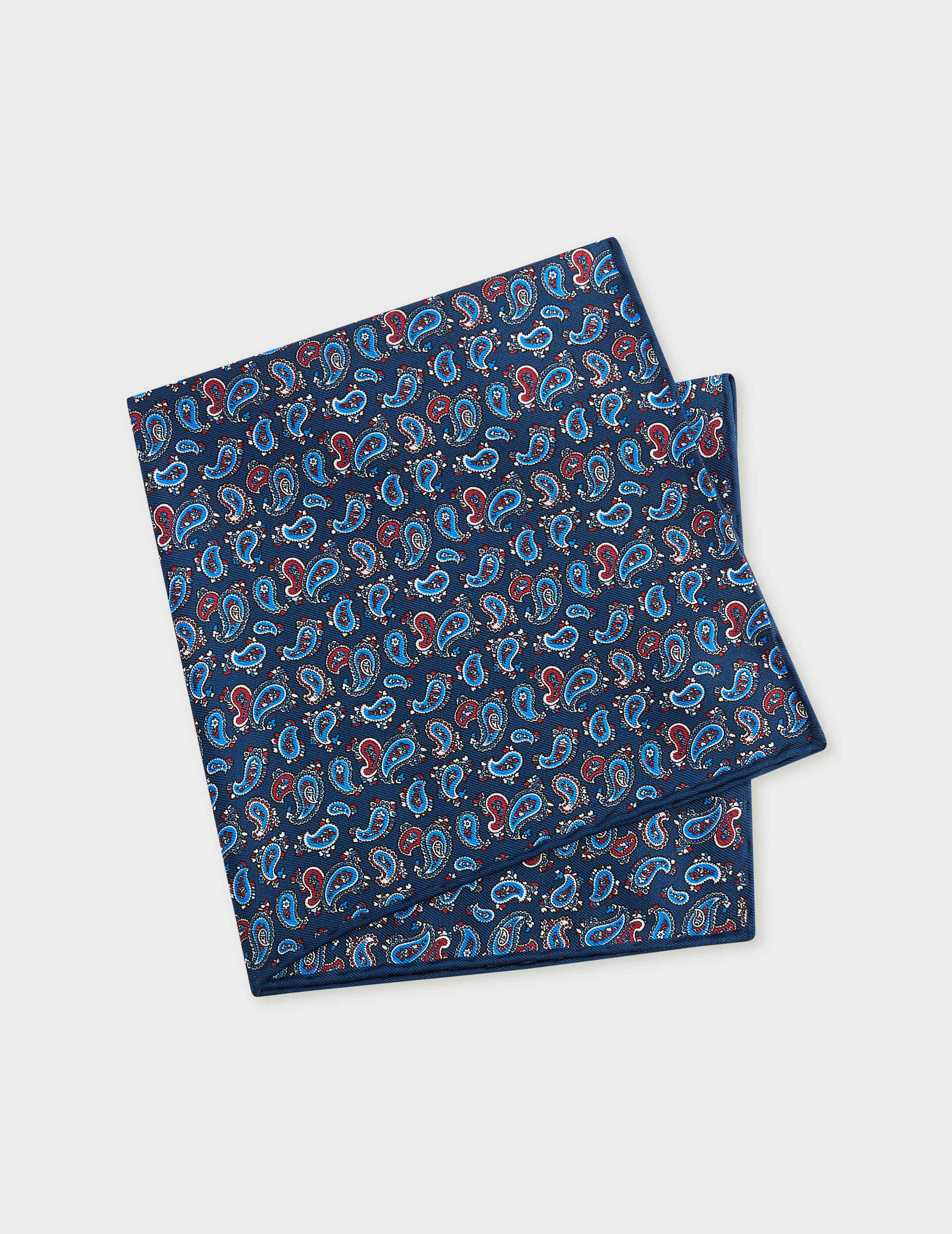 Pochette en twill de soie à motifs paisley marine