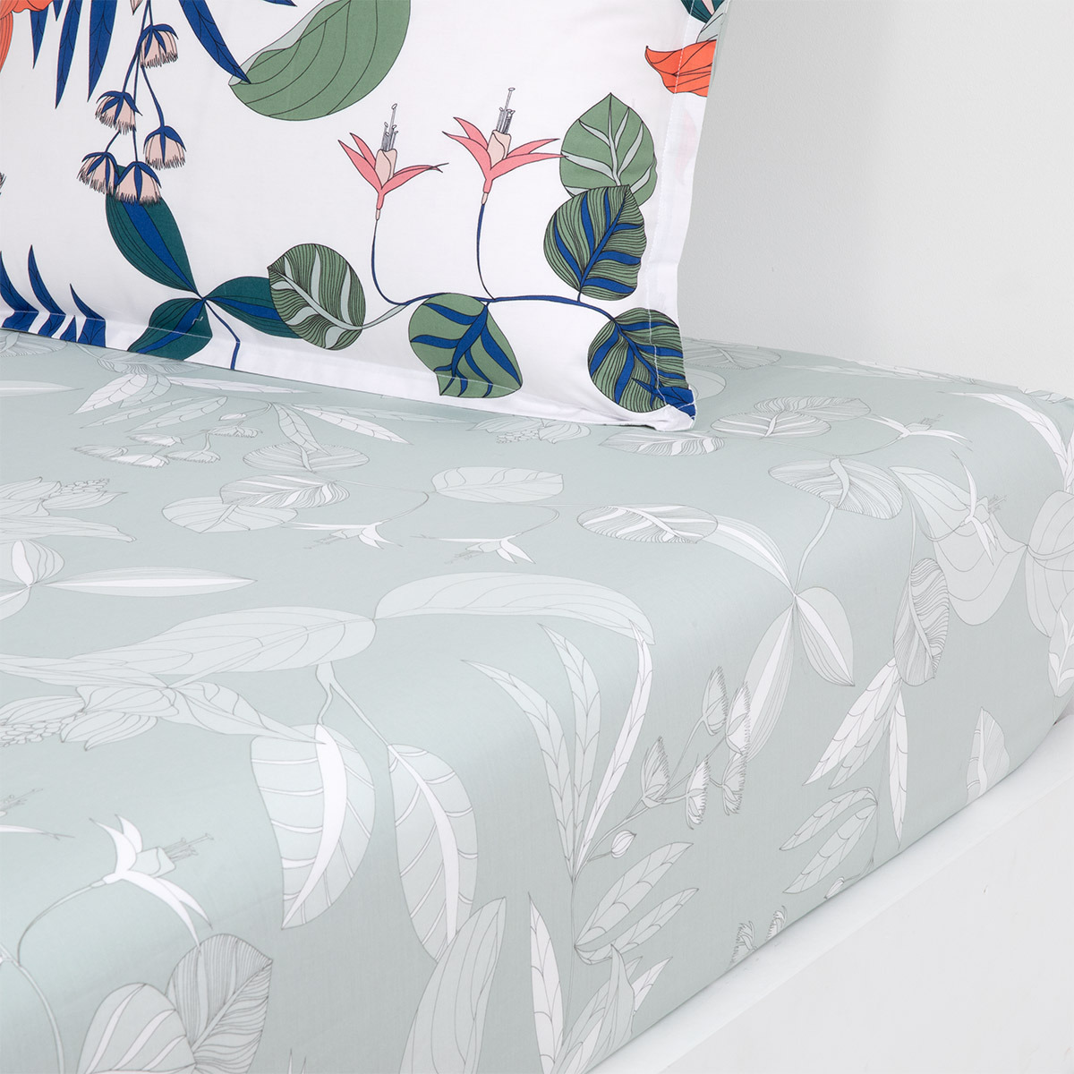 Olivier Desforges - Drap housse en percale de coton vert, Ylang