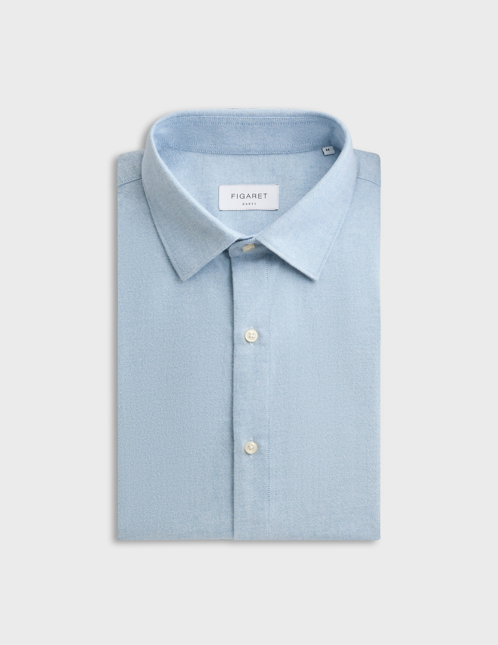 Chemise auguste col français en oxford gratté uni bleu clair