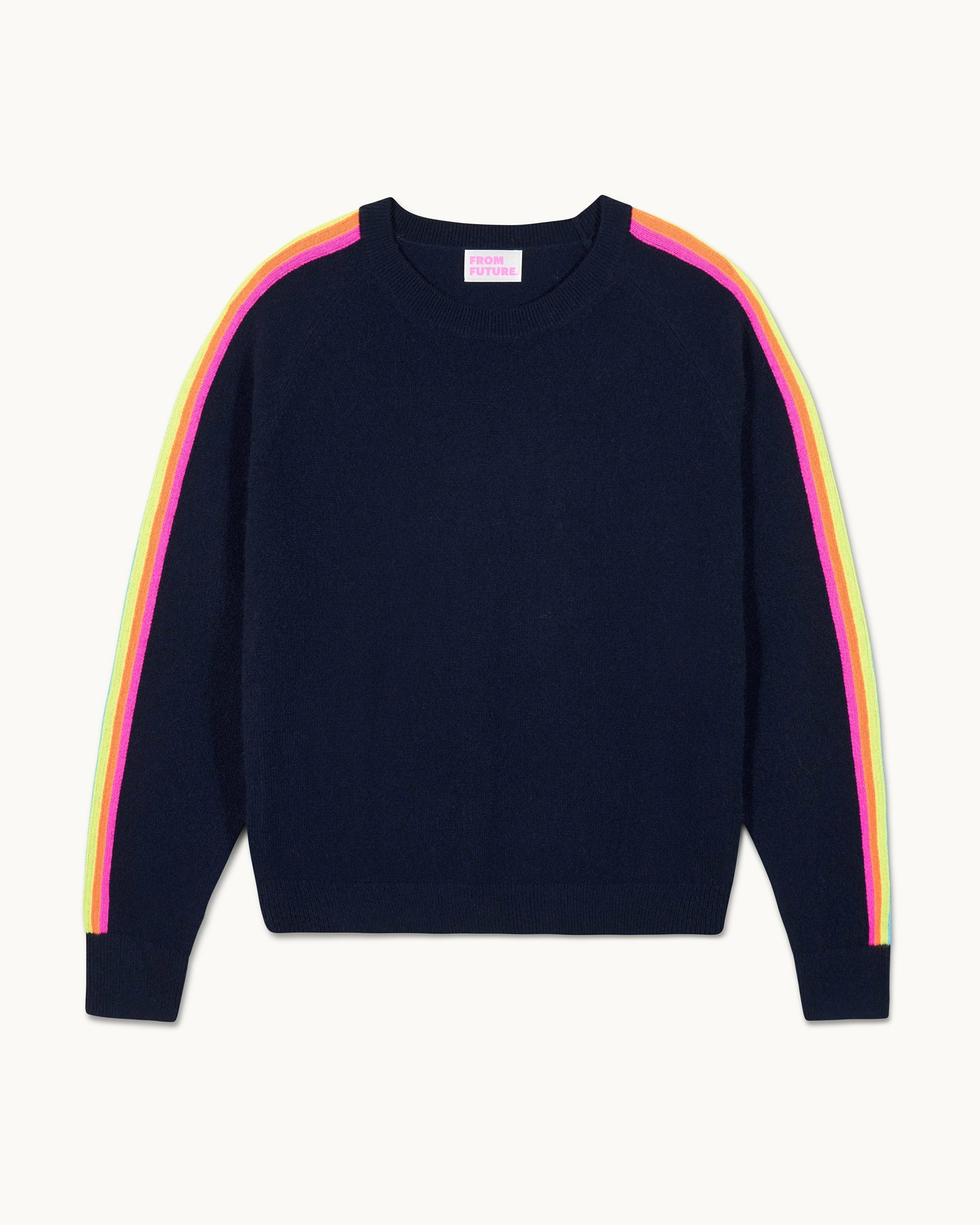 Pull Col Rond Bandes Multicolores aux Manches