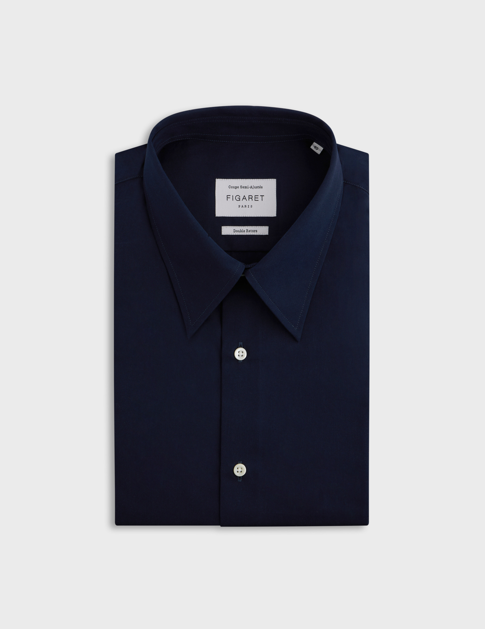 Chemise col majestueux en popeline unie marine