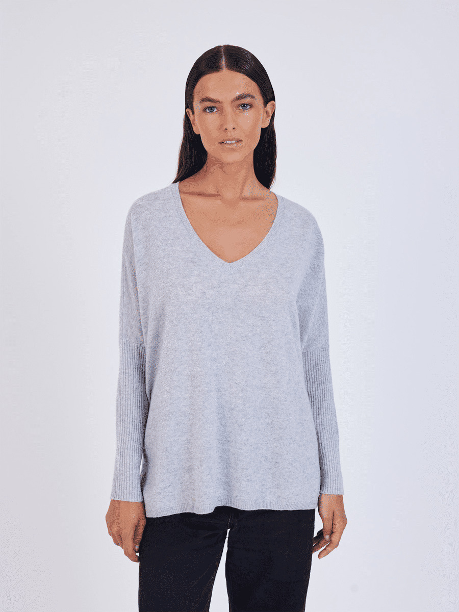 Pull poncho cachemire col V Faustine ACIER