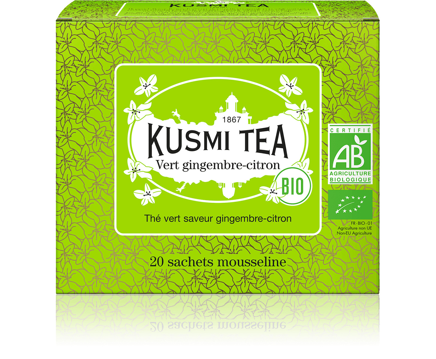 Vert Gingembre-Citron Bio - Etui 20 sachets mousseline - 40gr