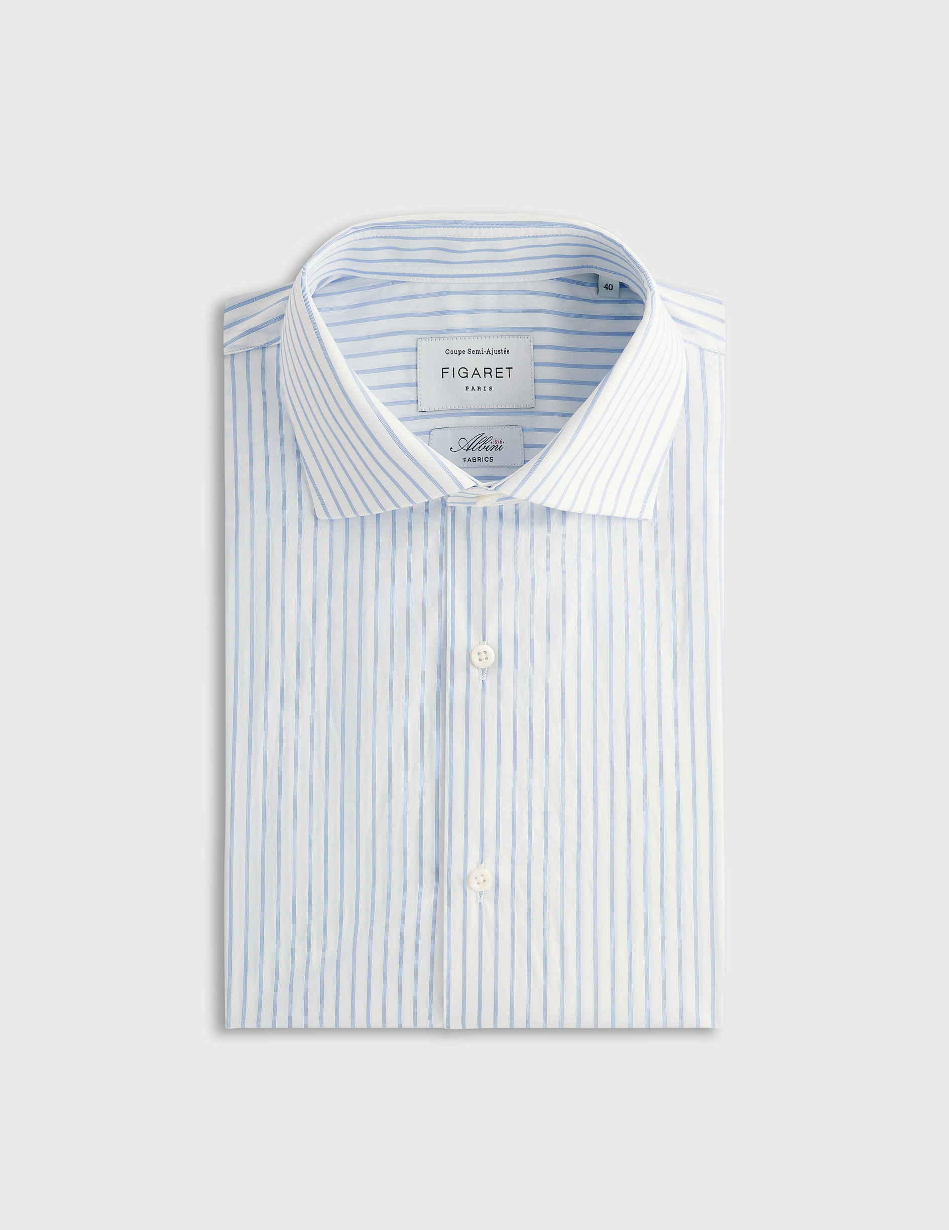 Chemise col italien en popeline rayée bleu