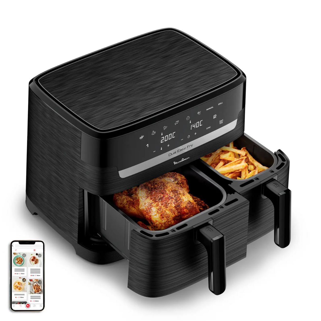 Easy Fry Dual 7 programmes Air Fryer, 8.3 L Deux tiroirs Noir