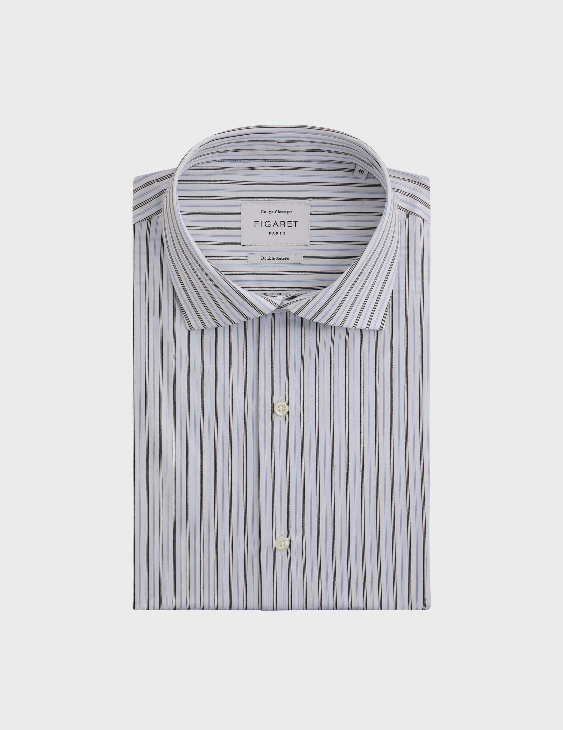 Chemise col italien en popeline rayée noir
