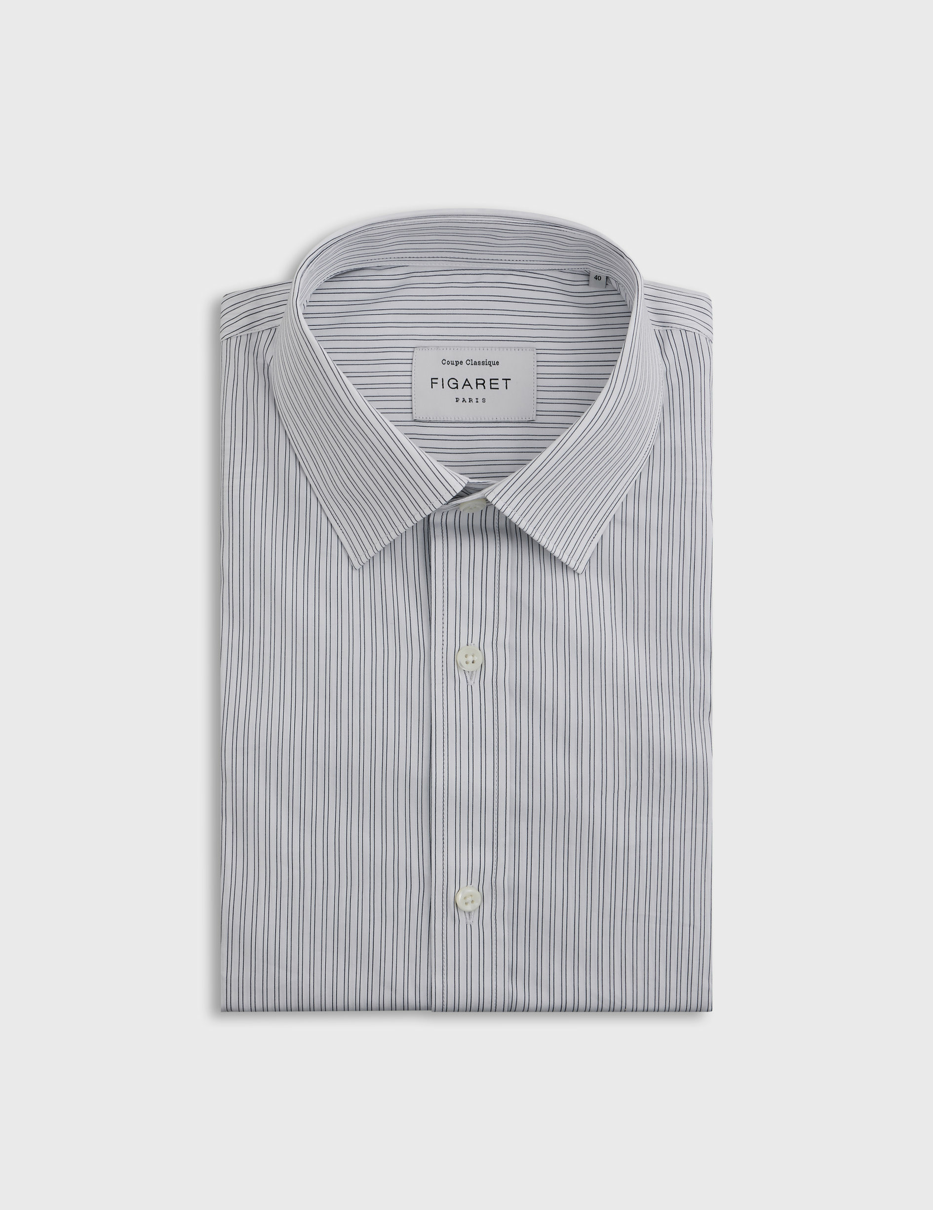 Chemise col figaret en popeline rayée marine