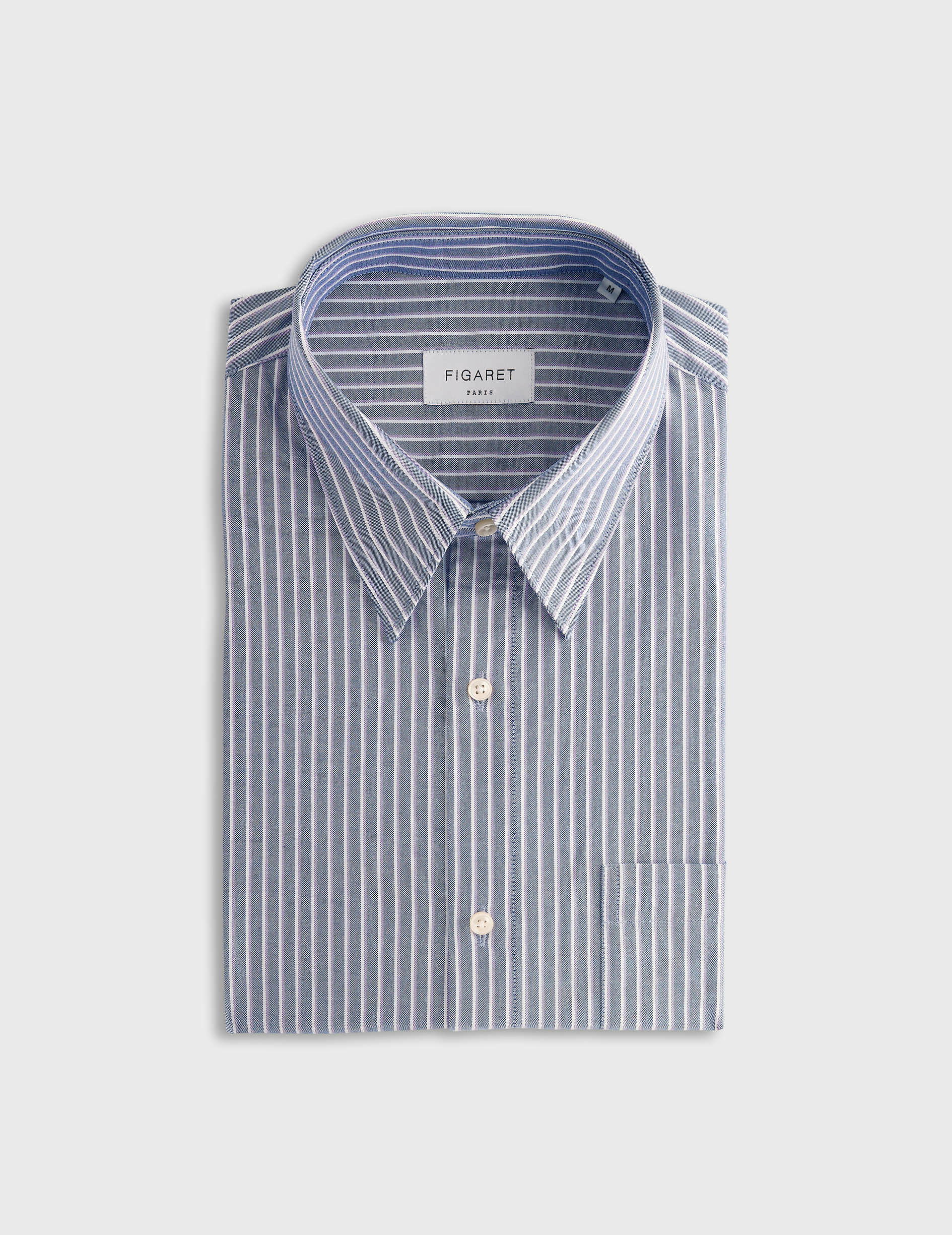 Chemise aurélien col prodigieux boutonné avec poche poitrine en oxford rayé marine