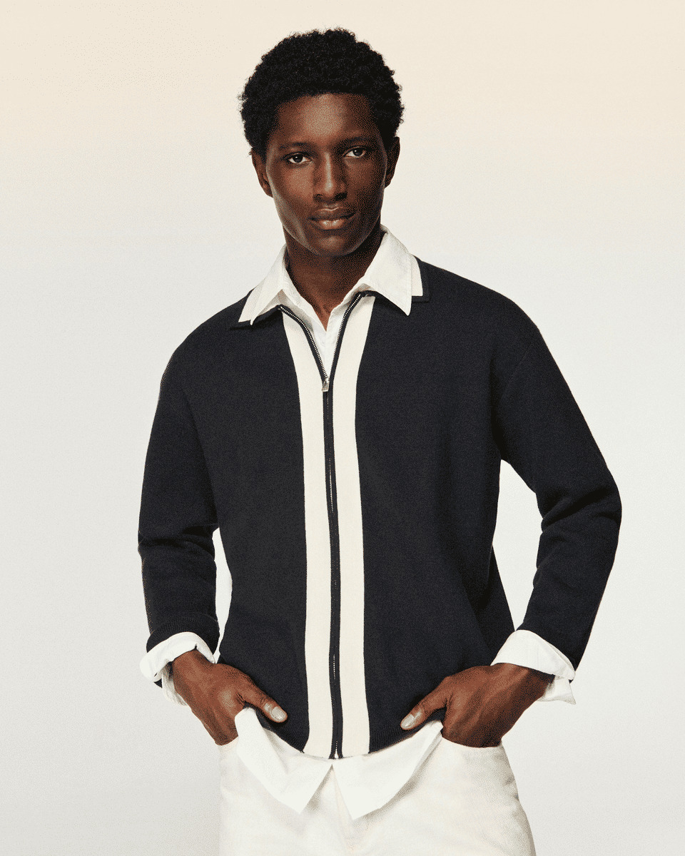 Pull Gilet Zippé Bandes Bicolores