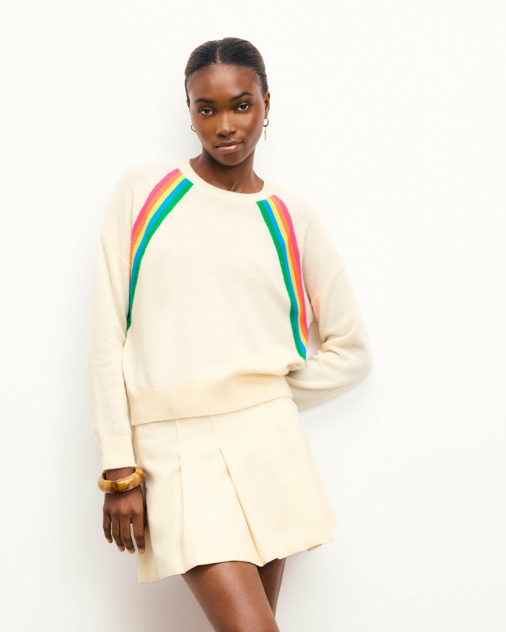 Pull Col Rond Bandes Multicolores