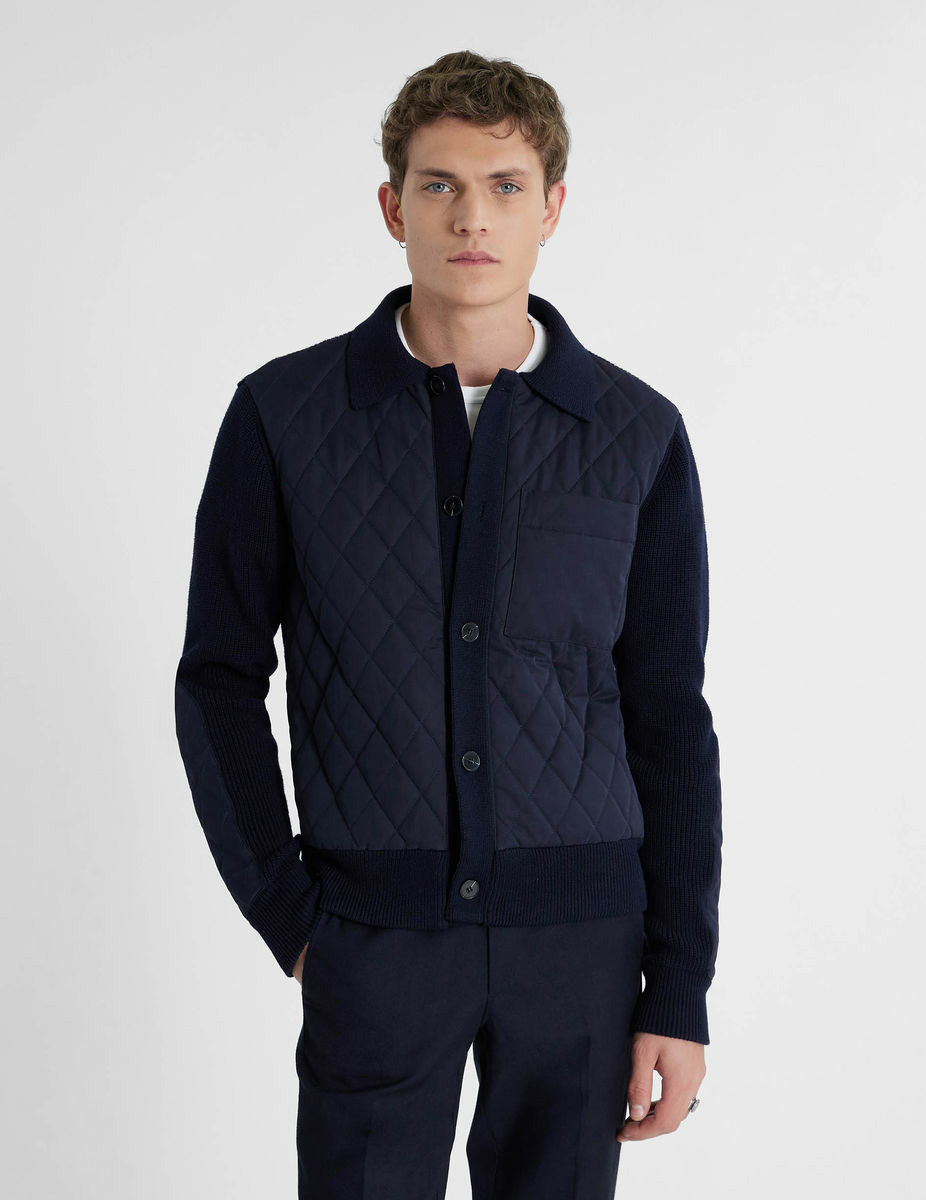 Cardigan Emanuel en laine et coton marine