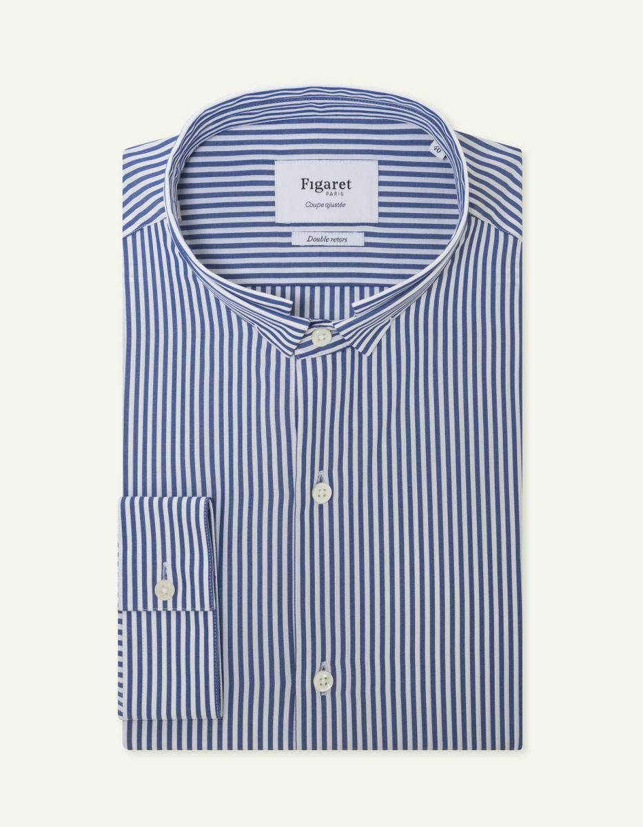 Chemise Ajustée en popeline rayée marine