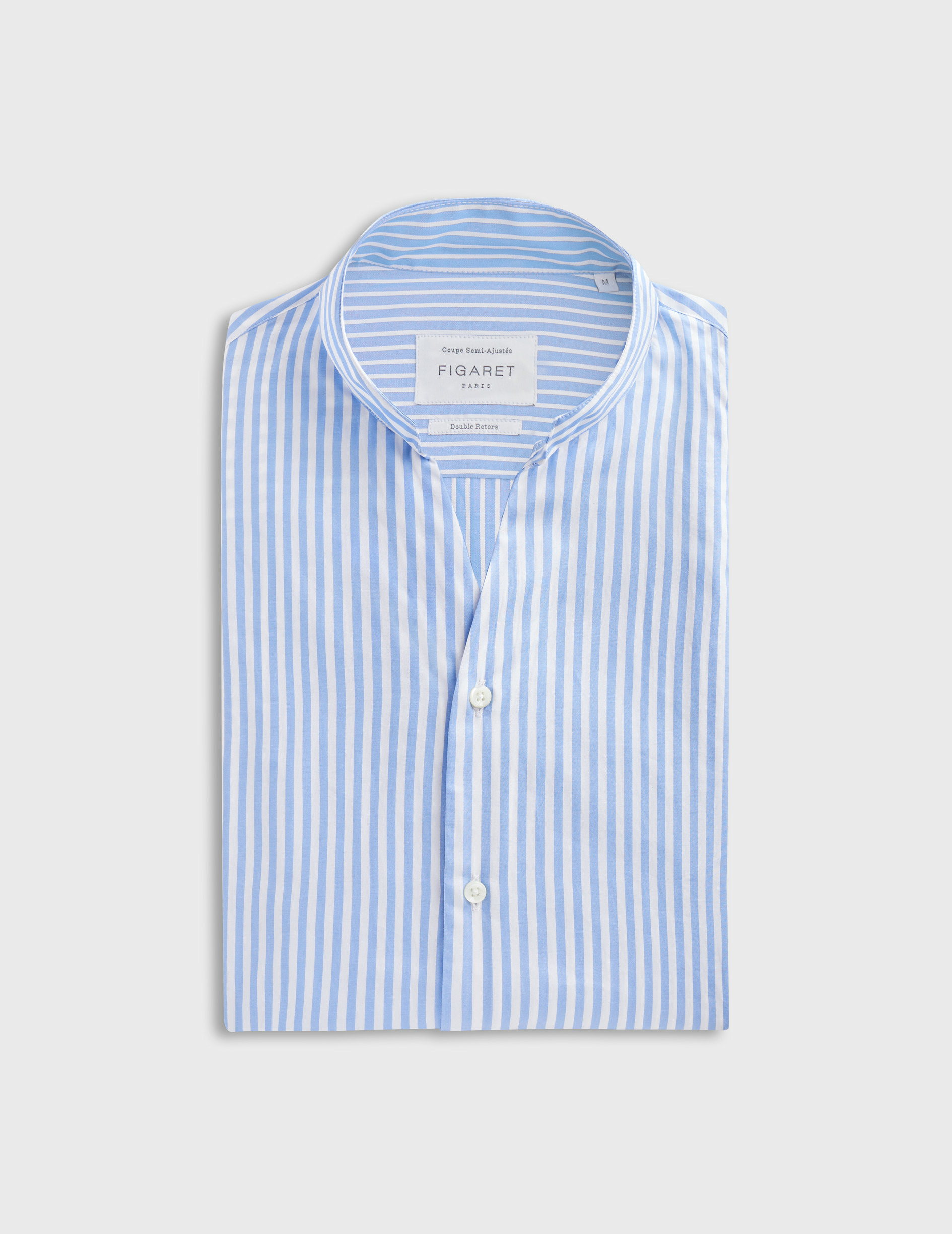 Chemise carl col droit ouvert en popeline rayée bleu