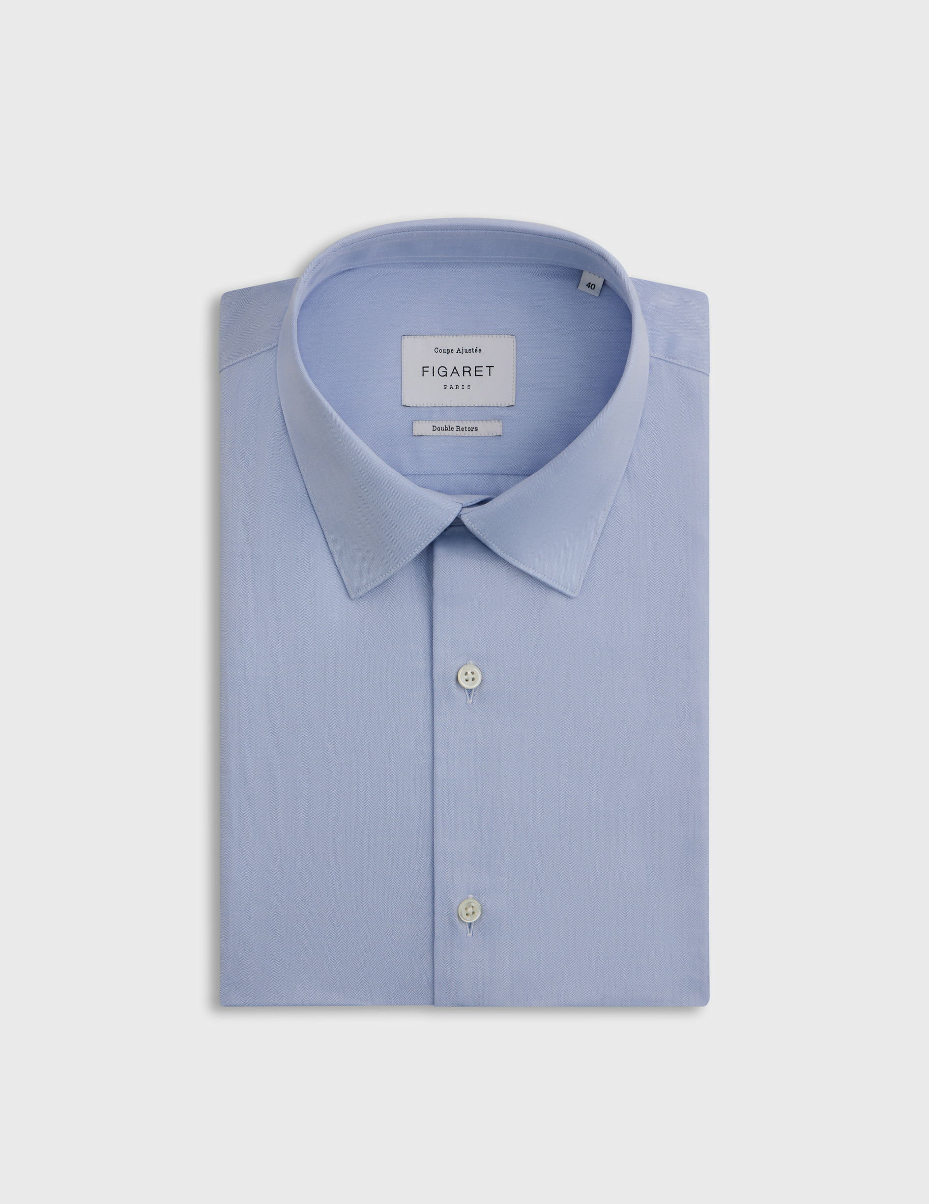 Chemise col figaret en chevron uni bleu