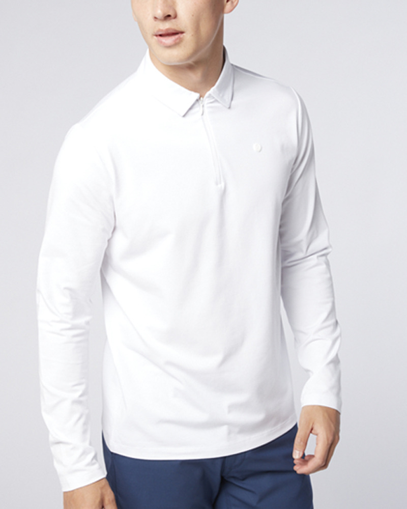 Polo manches longues manches longues zip 3/4 blanc