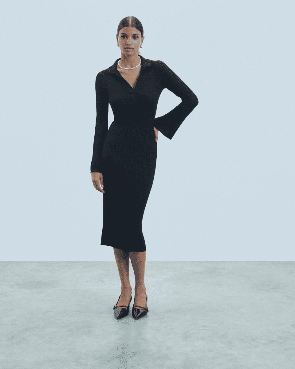 Robe Longue Manche Longue Col Polo