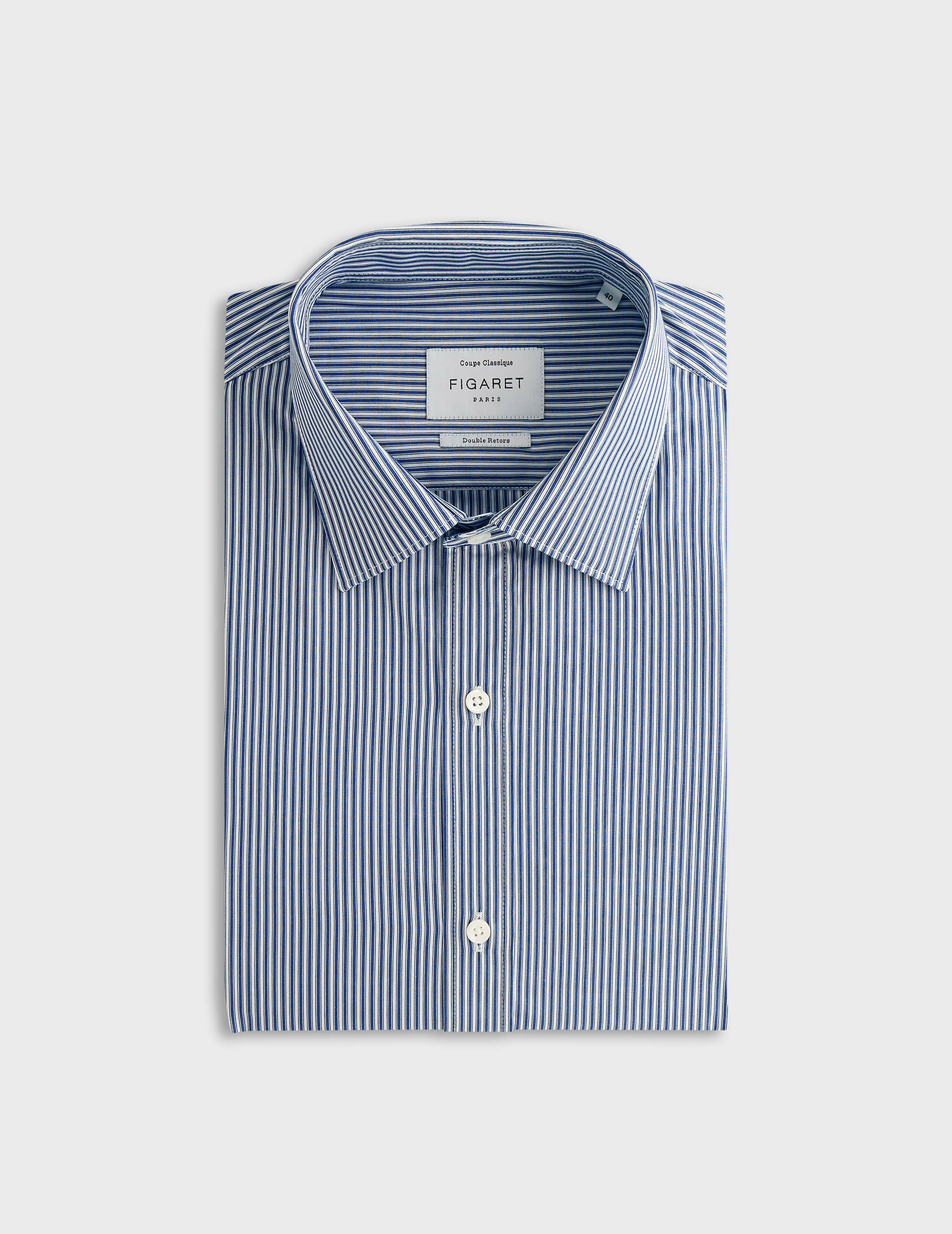 Chemise col figaret en popeline rayée marine