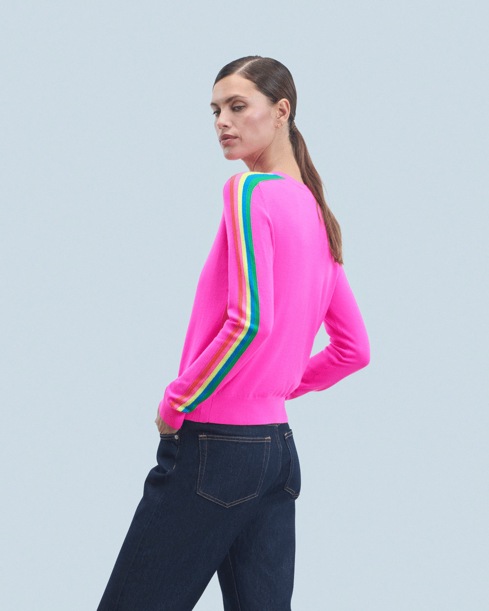 Pull Col Rond Bandes Manches Multicolore