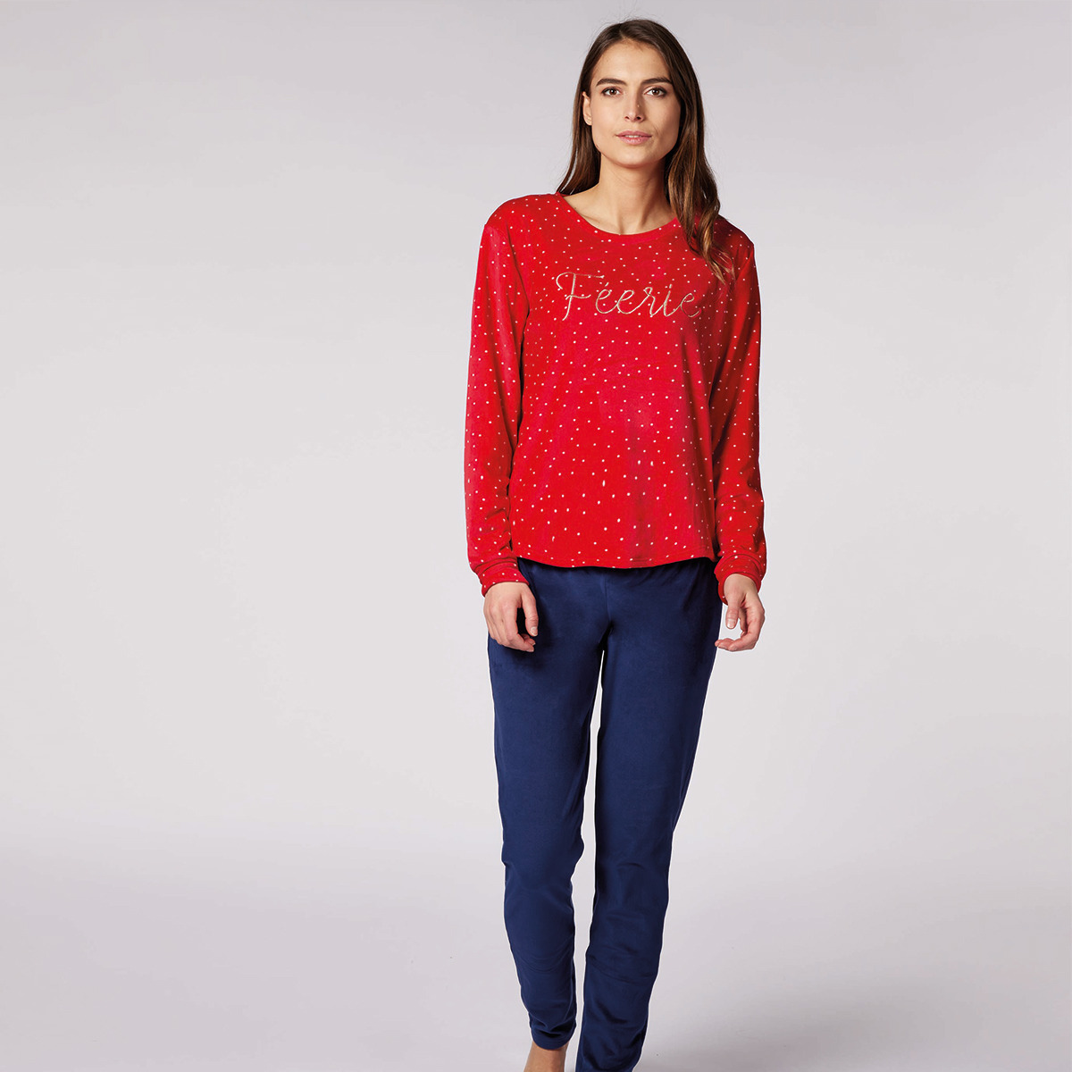 Pyjama femme MARCHÉ DE NOËL rouge/marine