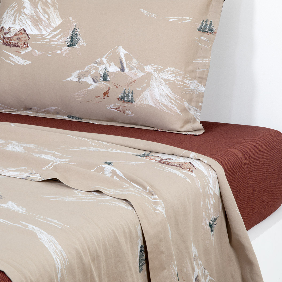 Olivier Desforges - Drap plat en satin de coton lavé beige, Coeur Vaillant